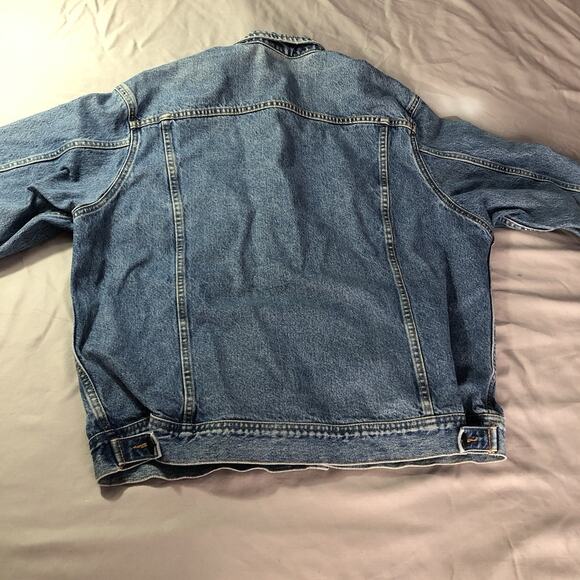VTG 90s Denim Jacket Mens L Blue Jean Trucker Medium Wash Cotton Ranch Grunge - Picture 8 of 8
